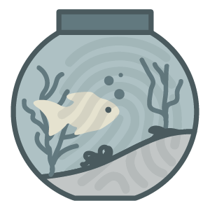 Illustration eines Aquariums mit Fingerabdruck und Fisch darin